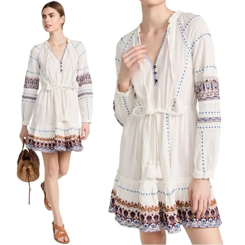 Veronica Beard short white long sleeve boho style dress size medium